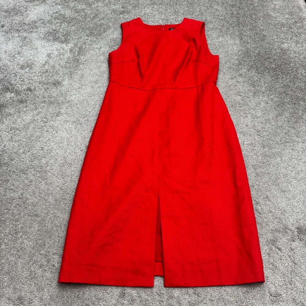 J.Crew Linen Blend Sleeveless Midi Sheath Dress Womens 10 Red Front Slit Classic